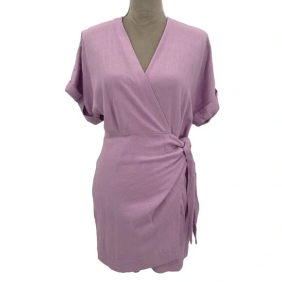 Petal & Pup Dress Lavender Purple Apex Wrap Linen Tie Dolman Sleeves - Picture 3 of 5